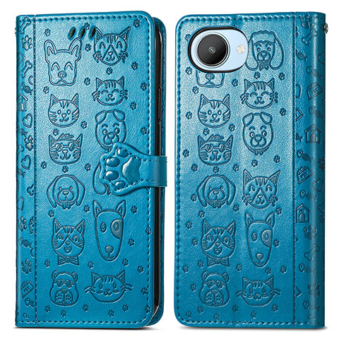 Custodia Portafoglio In Pelle Fantasia Modello Cover con Supporto S03D per Realme C30 Blu