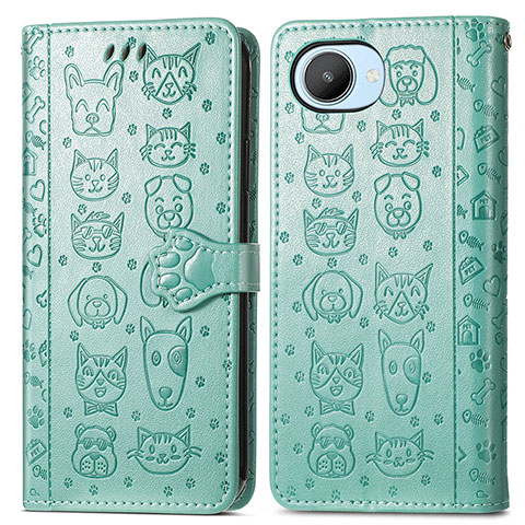 Custodia Portafoglio In Pelle Fantasia Modello Cover con Supporto S03D per Realme C30 Verde