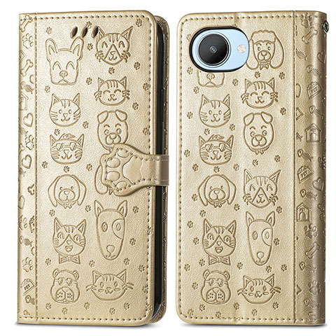 Custodia Portafoglio In Pelle Fantasia Modello Cover con Supporto S03D per Realme C30s Oro