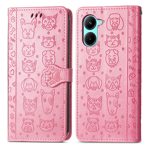 Custodia Portafoglio In Pelle Fantasia Modello Cover con Supporto S03D per Realme C33 (2023) Rosa