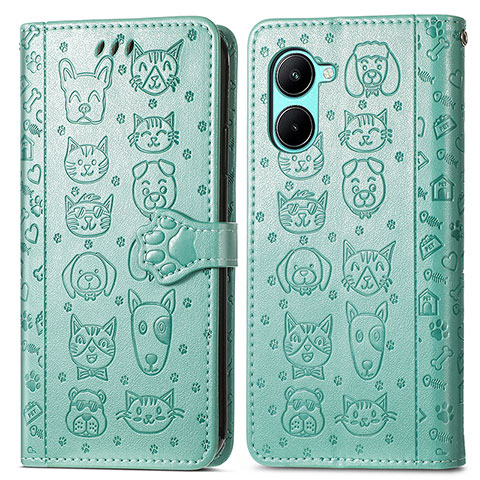 Custodia Portafoglio In Pelle Fantasia Modello Cover con Supporto S03D per Realme C33 (2023) Verde