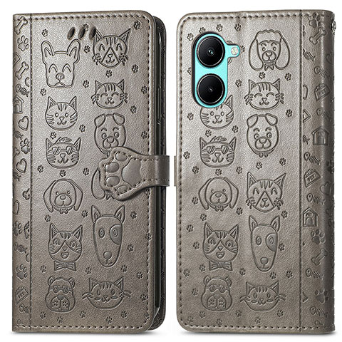 Custodia Portafoglio In Pelle Fantasia Modello Cover con Supporto S03D per Realme C33 Grigio