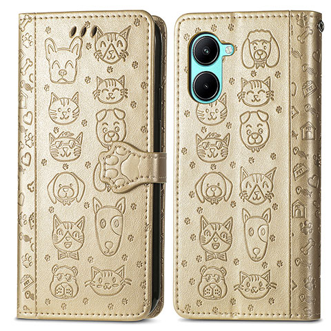 Custodia Portafoglio In Pelle Fantasia Modello Cover con Supporto S03D per Realme C33 Oro