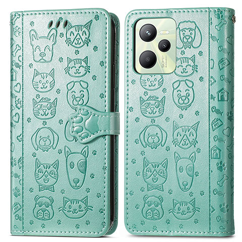 Custodia Portafoglio In Pelle Fantasia Modello Cover con Supporto S03D per Realme C35 Verde