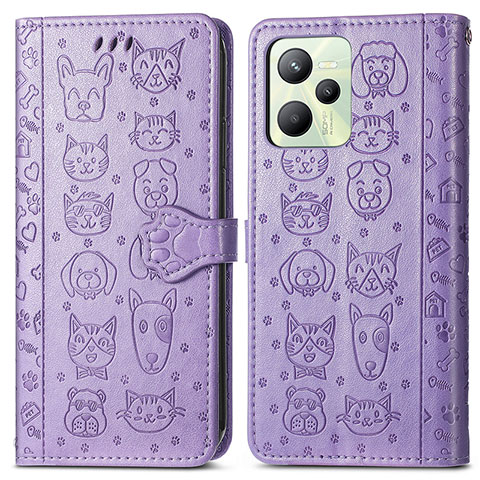 Custodia Portafoglio In Pelle Fantasia Modello Cover con Supporto S03D per Realme C35 Viola