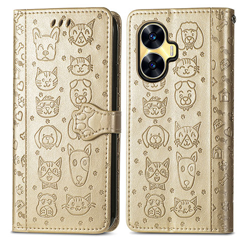 Custodia Portafoglio In Pelle Fantasia Modello Cover con Supporto S03D per Realme C55 Oro