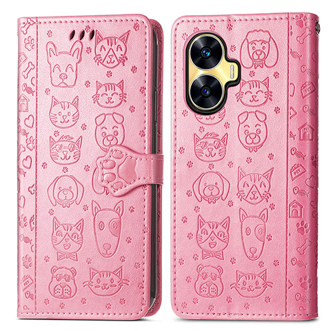 Custodia Portafoglio In Pelle Fantasia Modello Cover con Supporto S03D per Realme C55 Rosa