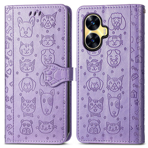 Custodia Portafoglio In Pelle Fantasia Modello Cover con Supporto S03D per Realme C55 Viola