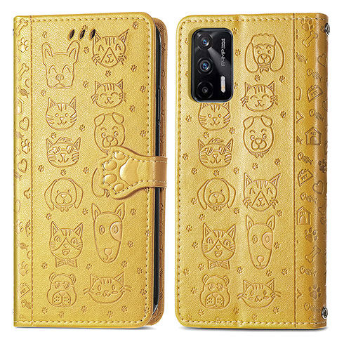 Custodia Portafoglio In Pelle Fantasia Modello Cover con Supporto S03D per Realme GT 5G Giallo