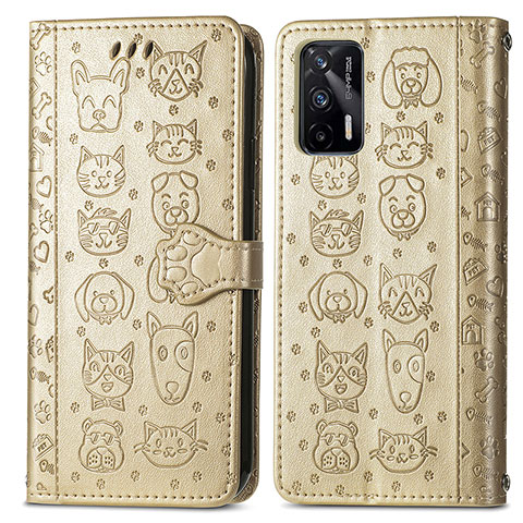 Custodia Portafoglio In Pelle Fantasia Modello Cover con Supporto S03D per Realme GT 5G Oro