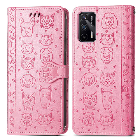 Custodia Portafoglio In Pelle Fantasia Modello Cover con Supporto S03D per Realme GT 5G Rosa