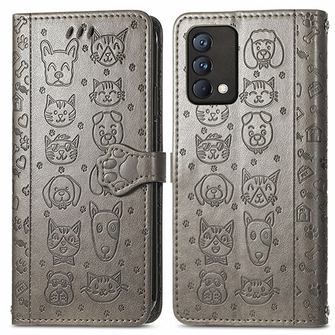 Custodia Portafoglio In Pelle Fantasia Modello Cover con Supporto S03D per Realme GT Master 5G Grigio