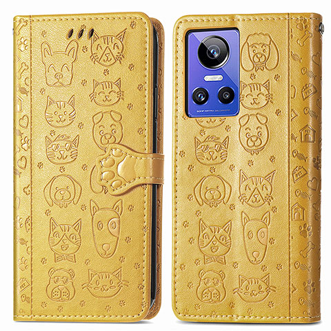 Custodia Portafoglio In Pelle Fantasia Modello Cover con Supporto S03D per Realme GT Neo3 5G Giallo