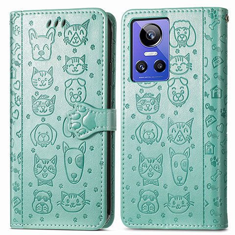 Custodia Portafoglio In Pelle Fantasia Modello Cover con Supporto S03D per Realme GT Neo3 5G Verde