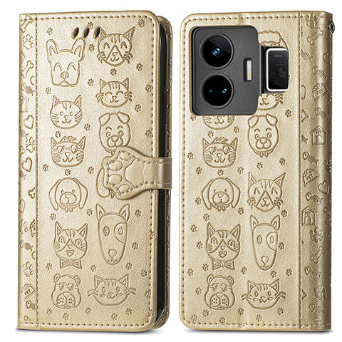 Custodia Portafoglio In Pelle Fantasia Modello Cover con Supporto S03D per Realme GT Neo5 240W 5G Oro