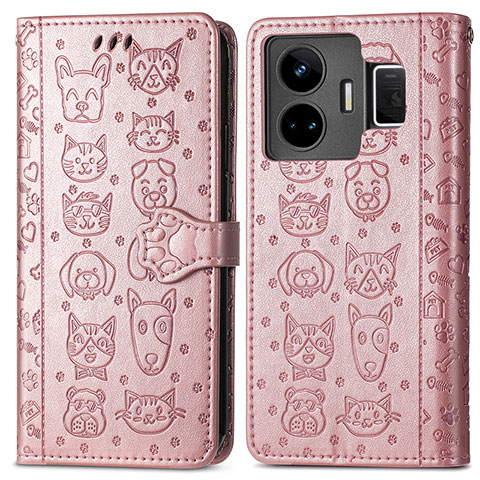 Custodia Portafoglio In Pelle Fantasia Modello Cover con Supporto S03D per Realme GT Neo5 240W 5G Oro Rosa