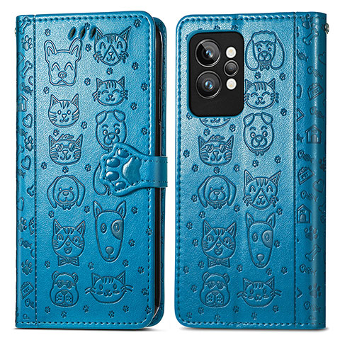 Custodia Portafoglio In Pelle Fantasia Modello Cover con Supporto S03D per Realme GT2 Pro 5G Blu