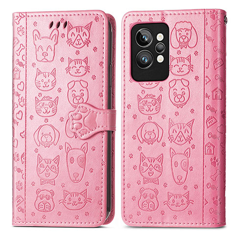 Custodia Portafoglio In Pelle Fantasia Modello Cover con Supporto S03D per Realme GT2 Pro 5G Rosa