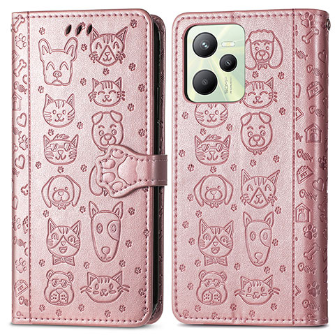 Custodia Portafoglio In Pelle Fantasia Modello Cover con Supporto S03D per Realme Narzo 50A Prime Oro Rosa