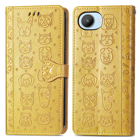 Custodia Portafoglio In Pelle Fantasia Modello Cover con Supporto S03D per Realme Narzo 50i Prime Giallo