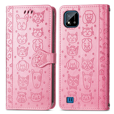 Custodia Portafoglio In Pelle Fantasia Modello Cover con Supporto S03D per Realme Narzo 50i Rosa