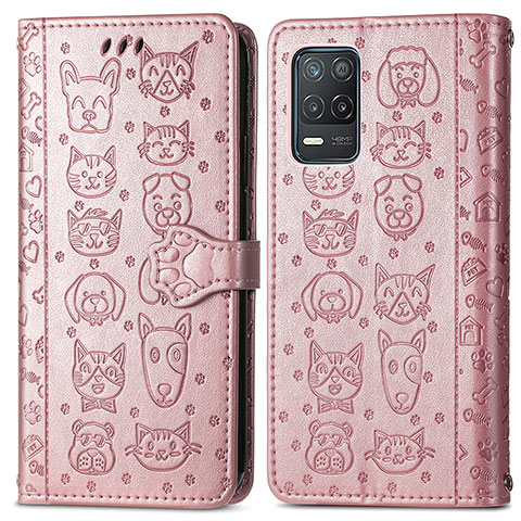 Custodia Portafoglio In Pelle Fantasia Modello Cover con Supporto S03D per Realme Q3 5G Oro Rosa