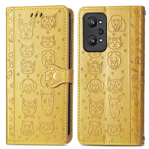 Custodia Portafoglio In Pelle Fantasia Modello Cover con Supporto S03D per Realme Q5 Pro 5G Giallo