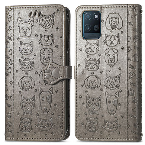 Custodia Portafoglio In Pelle Fantasia Modello Cover con Supporto S03D per Realme V11 5G Grigio