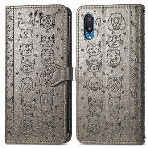 Custodia Portafoglio In Pelle Fantasia Modello Cover con Supporto S03D per Samsung Galaxy A02 Grigio