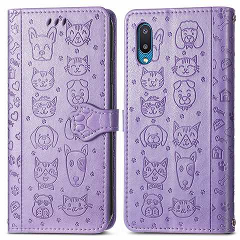 Custodia Portafoglio In Pelle Fantasia Modello Cover con Supporto S03D per Samsung Galaxy A02 Viola