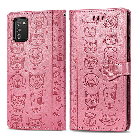 Custodia Portafoglio In Pelle Fantasia Modello Cover con Supporto S03D per Samsung Galaxy A02s Oro Rosa