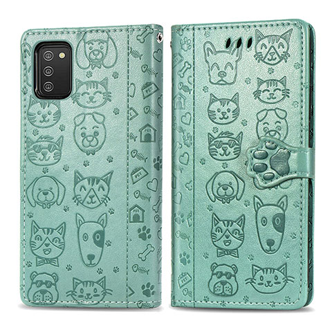 Custodia Portafoglio In Pelle Fantasia Modello Cover con Supporto S03D per Samsung Galaxy A02s Verde