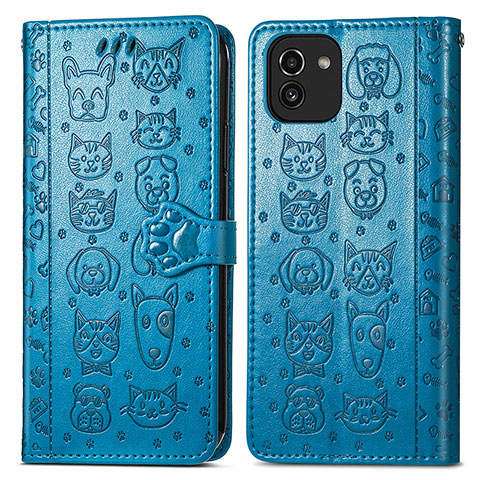 Custodia Portafoglio In Pelle Fantasia Modello Cover con Supporto S03D per Samsung Galaxy A03 Blu