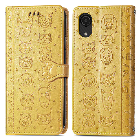 Custodia Portafoglio In Pelle Fantasia Modello Cover con Supporto S03D per Samsung Galaxy A03 Core Giallo