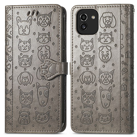 Custodia Portafoglio In Pelle Fantasia Modello Cover con Supporto S03D per Samsung Galaxy A03 Grigio