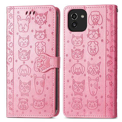 Custodia Portafoglio In Pelle Fantasia Modello Cover con Supporto S03D per Samsung Galaxy A03 Oro Rosa