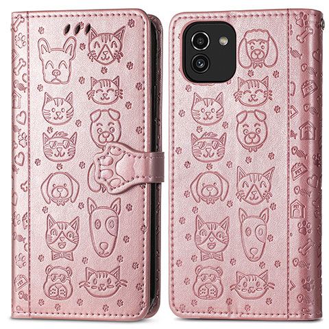 Custodia Portafoglio In Pelle Fantasia Modello Cover con Supporto S03D per Samsung Galaxy A03 Rosa