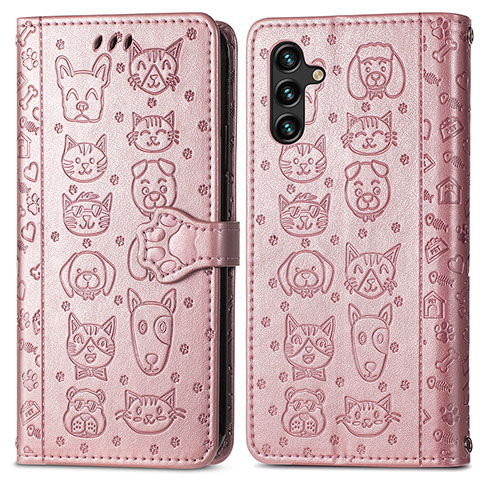 Custodia Portafoglio In Pelle Fantasia Modello Cover con Supporto S03D per Samsung Galaxy A04s Rosa