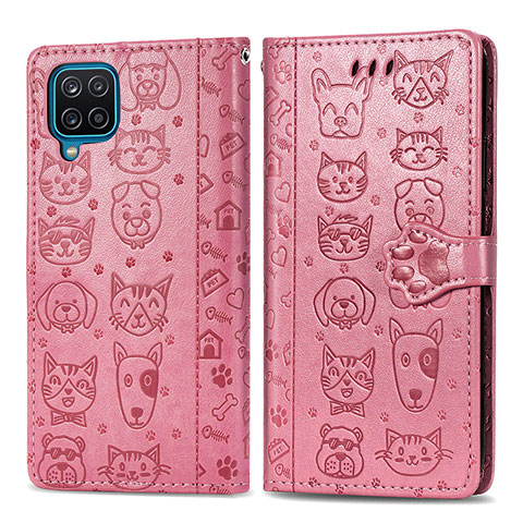 Custodia Portafoglio In Pelle Fantasia Modello Cover con Supporto S03D per Samsung Galaxy A12 Rosa