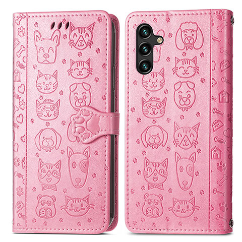 Custodia Portafoglio In Pelle Fantasia Modello Cover con Supporto S03D per Samsung Galaxy A13 5G Oro Rosa