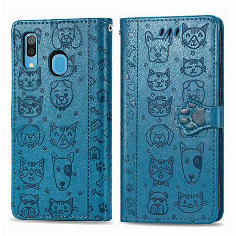 Custodia Portafoglio In Pelle Fantasia Modello Cover con Supporto S03D per Samsung Galaxy A20 Blu