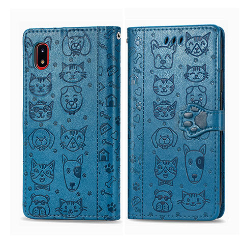 Custodia Portafoglio In Pelle Fantasia Modello Cover con Supporto S03D per Samsung Galaxy A20 SC-02M SCV46 Blu