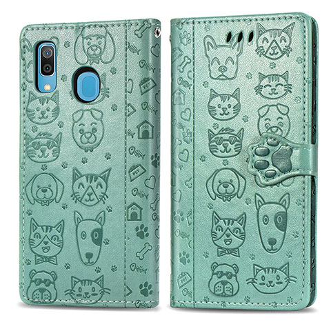 Custodia Portafoglio In Pelle Fantasia Modello Cover con Supporto S03D per Samsung Galaxy A20 Verde