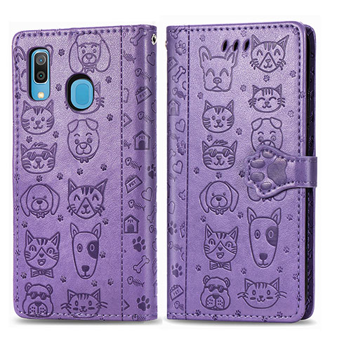 Custodia Portafoglio In Pelle Fantasia Modello Cover con Supporto S03D per Samsung Galaxy A20 Viola