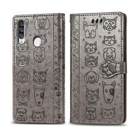 Custodia Portafoglio In Pelle Fantasia Modello Cover con Supporto S03D per Samsung Galaxy A20s Grigio