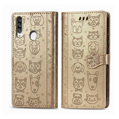 Custodia Portafoglio In Pelle Fantasia Modello Cover con Supporto S03D per Samsung Galaxy A20s Oro