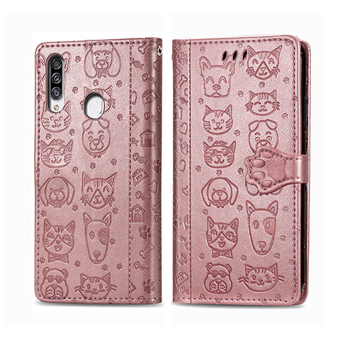 Custodia Portafoglio In Pelle Fantasia Modello Cover con Supporto S03D per Samsung Galaxy A20s Rosa