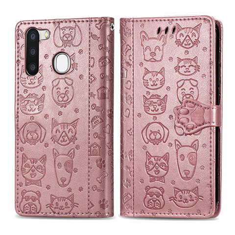 Custodia Portafoglio In Pelle Fantasia Modello Cover con Supporto S03D per Samsung Galaxy A21 European Rosa