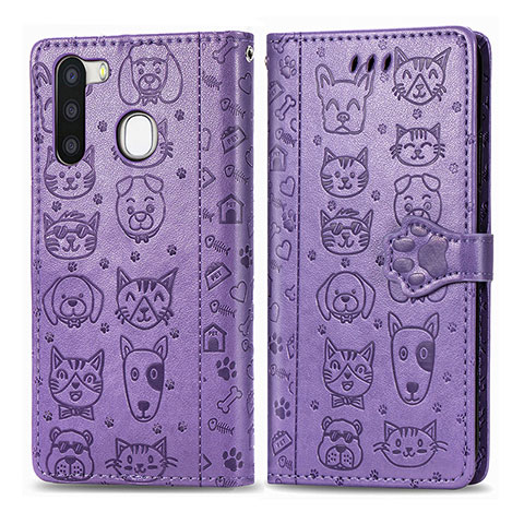 Custodia Portafoglio In Pelle Fantasia Modello Cover con Supporto S03D per Samsung Galaxy A21 European Viola