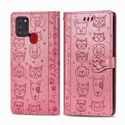 Custodia Portafoglio In Pelle Fantasia Modello Cover con Supporto S03D per Samsung Galaxy A21s Oro Rosa